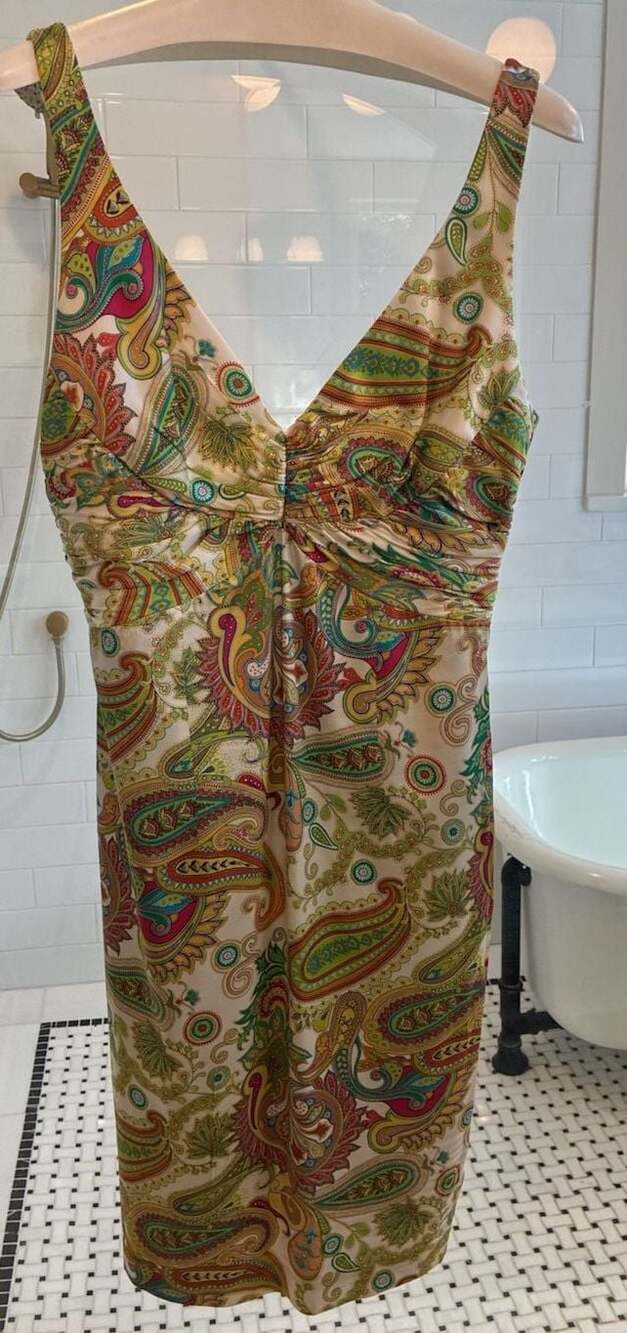 David Meister Sleeveless V-Neck Sheath Dress in Multicolor Paisley Print Size 10
